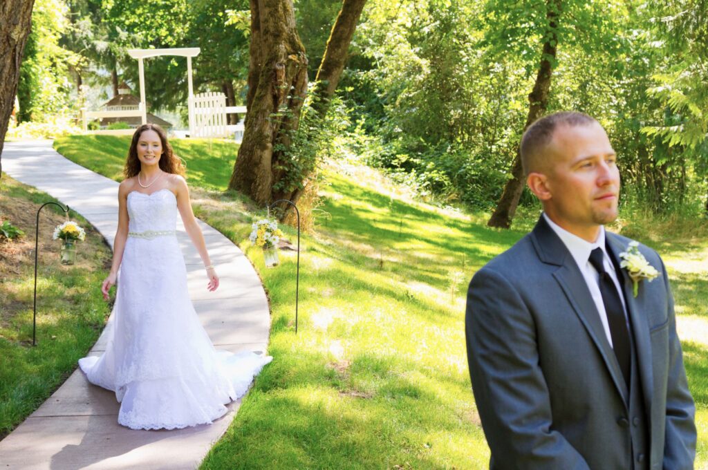 First looks between a bride and groom.