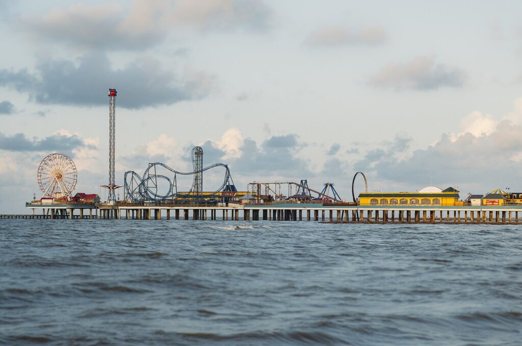 The Galveston Pleasure Pier sets a unique backdrop for Galveston Island weddings.